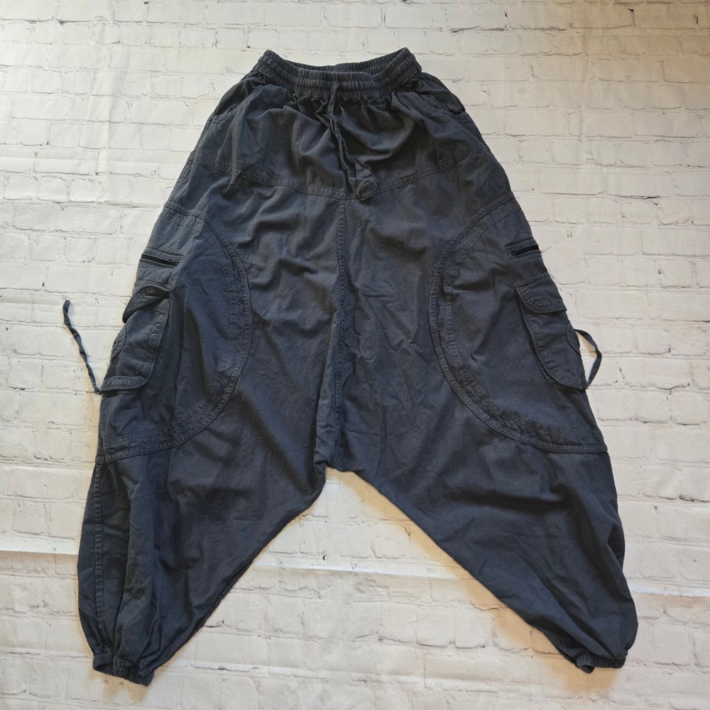 Fifth Corner Charcoal Gray Harem Cargo Pants 100% Cotton Drop Crotch Boho L/XL